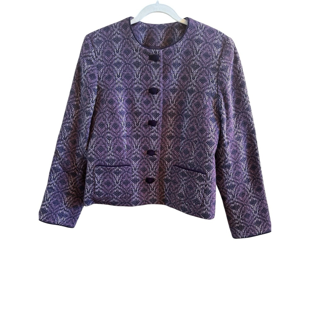 Pendelton 100 Percent Virgin Wool Woman's Size 12 Purple Black Geometric Blazer